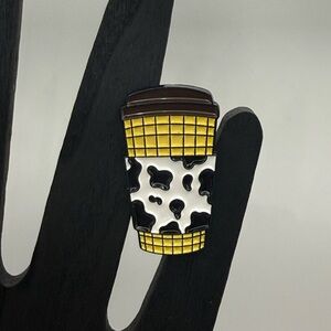 Woody Inspired Cow Print Coffee Cup Enamel Pin